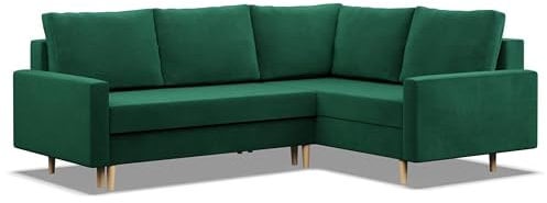 Mebligo - Ecksofa mit Schlaffunktion und Bettkasten Blank, Eckcouch mit Ottomane Rechts, Sofa L Form 226 x 175 x 92 cm, Couch mit Bonellfedern, Ecke Sofa Wohnzimmer, Schlafsofa - Dunkelgrün