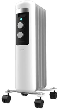 Cecotec Radiador Eléctrico de Aceite Bajo Consumo de 5 Módulos ReadyWarm 550 Space White. 1000W, 3 Niveles de Potencia, Sistema de seguridad y Ruedas, Ideal para 12m², Blanco