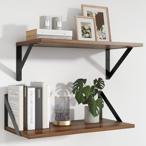 Feihorrm Lot de 2 étagères murales flottantes en bois de noyer de 20,3 cm de profondeur pour bibliothèque, salon, chambre à coucher, maison, bureau, salle de bain