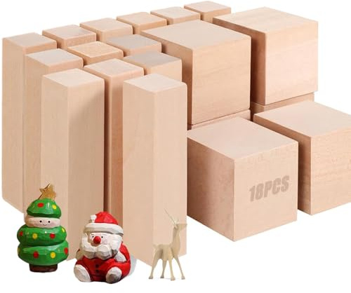 18 Basswood Carving Blocks, Smooth Surface Whittling Wood Set for DIY Carving, Shaping, Creative Whittling