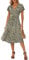 GRECERELLE Womens Summer Wrap Dress Ladies Casual Ruffle Short Sleeve V-Neck Floral Beach Dresses for Women (Black Yellow Flower, L)
