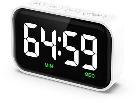 OQIMAX Digitaler Timer, Countdown Timer/Count Up, Magnetischer Digitaler Küchentimer mit Großem LCD-Display, Stoppuhr für Lernen, Kochen, Sport, 3-Stufiger Lautstärke, bis 99 Min 59 Sek（Weiß）