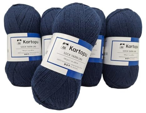 Sockenwolle Strumpfwolle einfarbig 4 fädig - 5x100gr Sparset - Strumpfwolle ist filzfrei und maschinenwaschbar, Lauflänge per Knaul 420m / 100gr - Farbe: (marine)