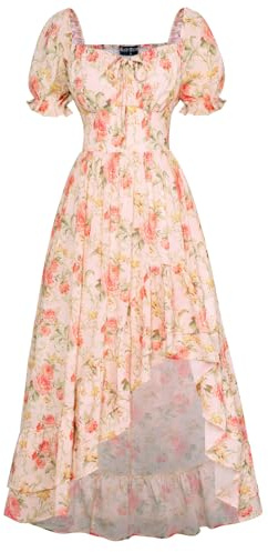 SCARLET DARKNESS Womens Summer Casual Maxi Dress UK Wedding Guest Milkmaid Long Dress Cocktail Party Beach Sundress for Ladies Yellow Pink Floral M