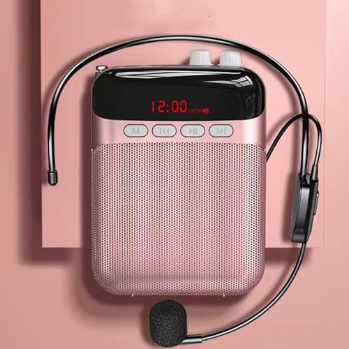 bangminda Amplificador de Voz Portátil para Profesor 2400mAh LED Altavoz Recargable con Microfono Sistema PA con Auricular Micrófono Personal para Guia Turistico Profesores Reunión Yoga Aula (Rosa)