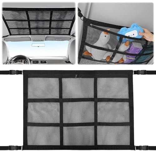 Red Almacenamiento Universal para Techo de Coche, 80cmx52cm Red Techo Furgoneta, Organizador de Cargo de Almacenaje con Cremallera, para SUV, Jeep,Furgoneta