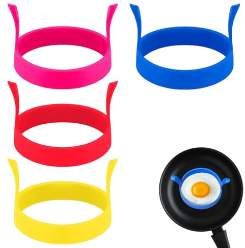 4 Pcs Fried Egg Ring Set – Non-Stick, Heat-Resistant Egg Rings for Cooking Perfectly Shaped Eggs, Pancakes & More – Egg Molds with Handle for Easy Cooking & Flipping