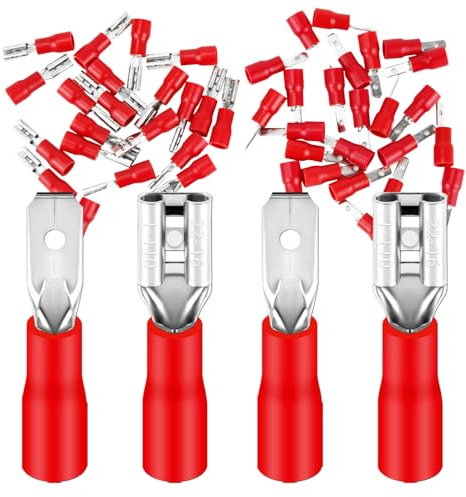 50 x Flachsteckhülsen und Flachstecker 0,5-1,5 mm² rot/Steckbreite 2,8 mm Teilisoliert PVC männlicher Steckverbinder FDD & MDD Kabel-Verbinder aus Messing verzinnt