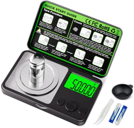 Mcbazel Feinwaage 50g/0,001g Milligrammwaage Hochpräzise, Präzisionswaage Goldwaage Schmuckwaage Digital mit Kalibriergewicht, 7 Einheiten, TARE, LCD für Schmuck, Gold, Kräuter, Pulver, Edelsteine