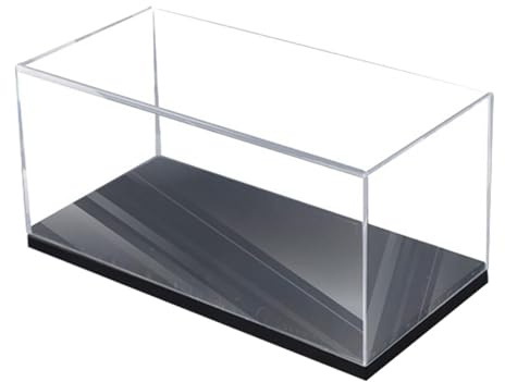 predolo Transparente Acryl-Vitrine, staubdichte Vitrine mit tragbarem Ständer für 1/64-Modelle, Autos für kleine Spielzeug-Actionfiguren, Schwarzer Sockel