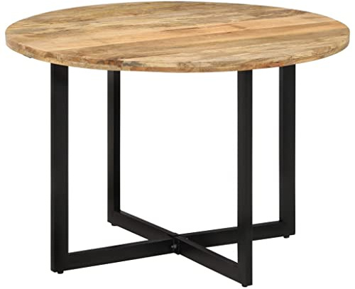 Teenpull Esstisch 110x75 cm, Massivholz Mango, Braun Schwarz, runder Küchentisch für Esszimmer, Stabiler Beistelltisch, Loft Design
