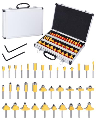 EilxMag 35 Pieces Router Bit Set, 1/4 Inch Shank Router Bits with Aluminum Storage Case, Tungsten Carbide Router Bits Kit for Professional Woodworking, DIY