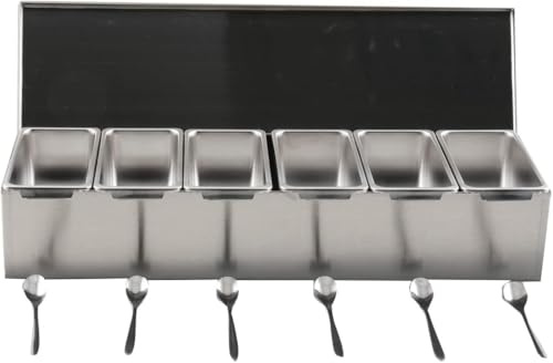 CDZHLTG Condiment Containers Stainless Steel, Seasoning Spice Box | Kitchen Detachable Ingredients Trays Containers with Lid, 6 Compartment Trays, Serving Container&Salad Pizza Topping Station