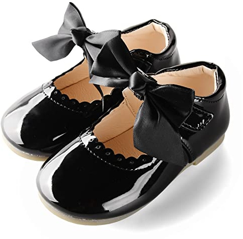 JerrisApparel Scarpe Bambina Vernice Fiocco Abito Mary Jane Ballerine (23 EU, Nero)