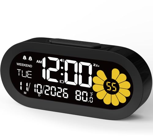 Digitaler Wecker für Schlafzimmer, VA-LCD-Display, Dual-Alarm & Snooze | 3 Helligkeitsstufen, Wochenendmodus, Batterie-Backup, 4 Wecktöne, Lautstärke einstellbar, USB-C Stromversorgung für Studium