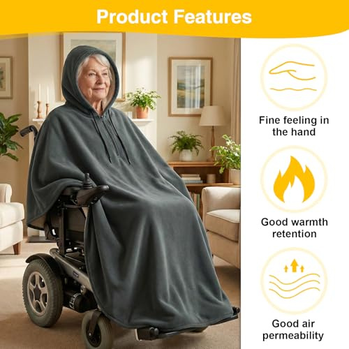 YEZMEK Rollstuhl Cape Winter, Rollstuhl Decke Poncho Jacke Winter für Rollstuhlfahrer (Grau)