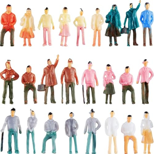 Skylety Mini Figuren Menschen Maßstab 1:75 Miniatur Figuren Bemalte Sitzende und Stehende für Dioramen Modelleisenbahnen Architektur(50 Stück)