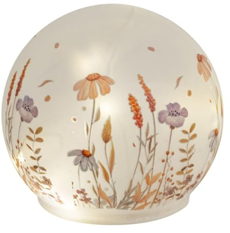 formano LED Deko Kugel Glas Wiesenblumen 12cm Matte Glasleuchte mit Blumen-Dekor - Timer 6h/18h, batteriebetrieben (3× AA), stimmungsvolles Ambientelicht für Tisch, Fensterbank & Regal