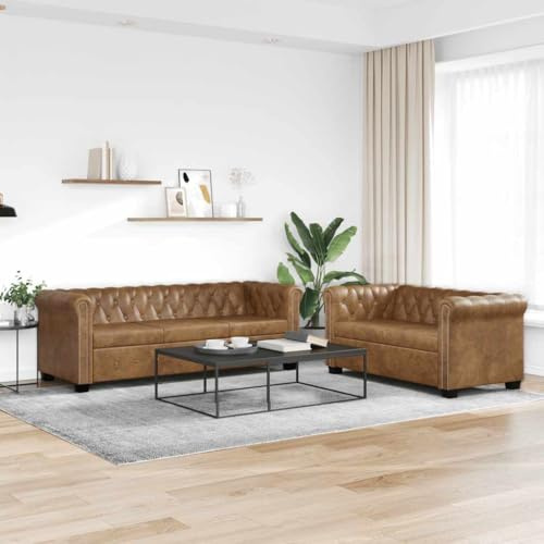Hommdiy Chesterfield-Sofas 2-Sitzer und 3-Sitzer Braun