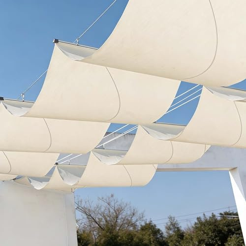 Einziehbares Seilspannmarkise Sonnensegel Wasserdicht mit 304 Edelstahl Montage-Set für Pergola, Terrasse, Garten, Hinterhof, Veranda und Außenbereich Abdeckung(6.6x13 ft)