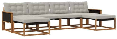vidaXL Outdoor-Sofagarnitur mit Kissen 6 pcs Natürlich und Hellgrau, Garten, modernes Outdoor-Sofa, Sitzgruppe für den Patio, Terrassenmöbel für entspanntes Chillen