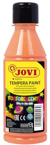 Jovi - Gouache phosphorescente, Bouteille de 250ml, Couleur Orange, Peinture à Base d'ingrédients naturels, Facile à Laver, sans Gluten, Idéal pour l'école (51906)