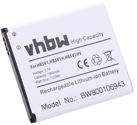 vhbw 1x Akku kompatibel mit Huawei Ascend Y300-0151, Y300C, Y300-0100, Y500-T00, Y511, Y500 Handy Smartphone Telefon (1900 mAh, 3,7 V, Li-Ion)