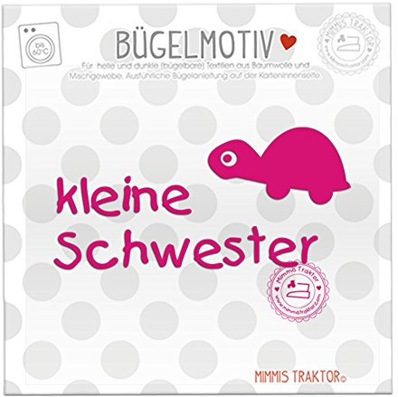 Bügelbild kleine Schwester mit Schildkröte PINK Flockfolie Aufbügler Applikationen Bügelsticker für Stoffe Textilien Kinder zum Aufbügeln Flicken