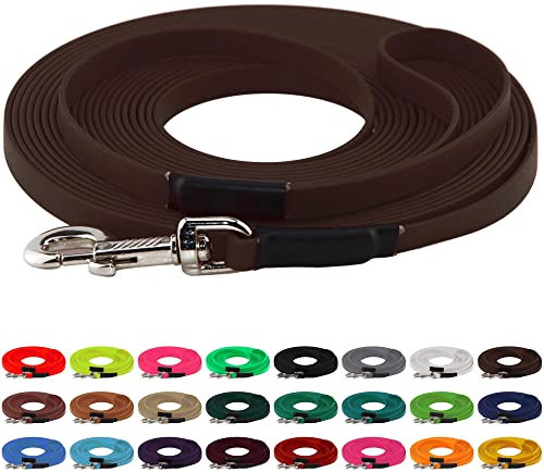 LENNIE BioThane Schleppleine, 19mm, Hunde ab 35kg, 8m lang, mit Handschlaufe, Dunkelbraun, genäht