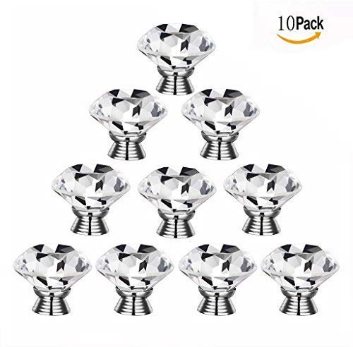 Gearmax® 10pcs Pomos Cristal Tiradores de Cristal 30mm, Tirador de Cajón con Tornillo, Tiradores de Muebles, Tiradores Cajones Cocina, Ideales para Puertas, Armarios, Cajones y Cómodas