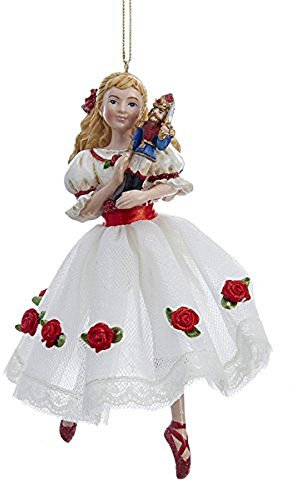 Kurt Adler Clara en Robe de Rose Blanche - Ornament de Noël Suspendu en Résine - Ballet Casse-Noisette