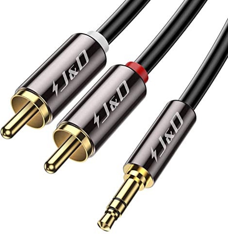 J&D Cavo RCA Adattatore Audio Stereo, Placcato in Oro 3.5mm Maschio a 2 RCA Maschio Adatto Per DVD, Altoparlanti, Mixer Audio,Amplificatore,Home Theater, 0,9 Meter