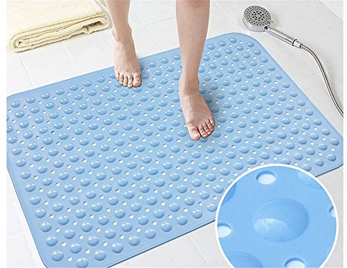 Ommda Badewanneneinlage mit Saugnäpfen Duschvorleger rutschfeste Duschmatte Naturkautschuk 0.7cm Hellblau 58x88cm