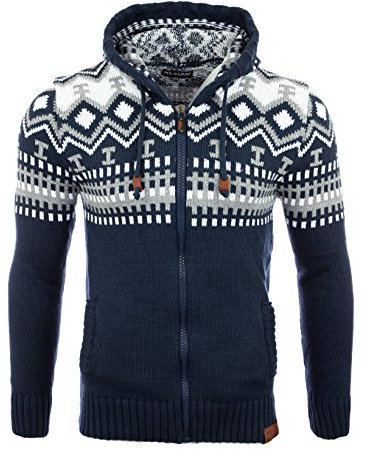 Reslad Herren Grobstrick Norweger Pullover Winter Strickjacke Kapuzenpullover RS-3104 (3XL, Blau)