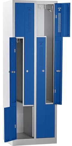 QUIPO | Spind | lichtgrau RAL 7035 | 590 mm x 500 mm x 1800 mm | 2 Abteile, lichtgrau / enzianblau, Breite 590 mm
