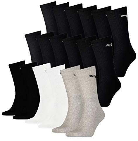 PUMA 18 Paar Socken Cush Crew Sportsocken Tennis Socken Unisex, Farbe:schwarz-grau, Socken & Strümpfe:43-46
