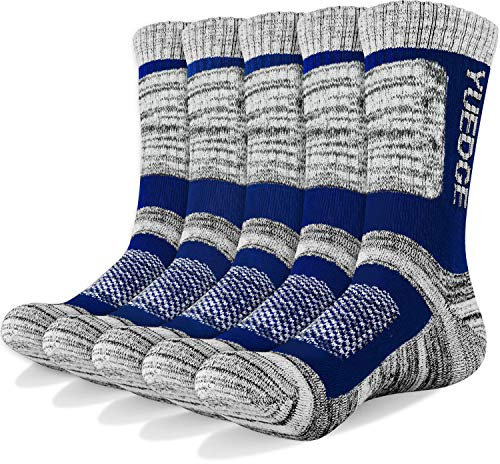 YUEDGE Wandersocken, 3/5 Paar atmungsaktive Laufsocken für Herren, Sport Socken mit Sohle und Knöchel, Anti-Blister Trainersocken Blue L