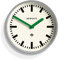 NEWGATE® Luggage Wanduhr | Moderne Retro Metall Bahnhofsuhr | 30cm | Tief verzinktes Metallgehäuse mit grünen Zeigern | Zeitgenössischer Vintage-Stil für Küche, Wohnzimmer oder Büro