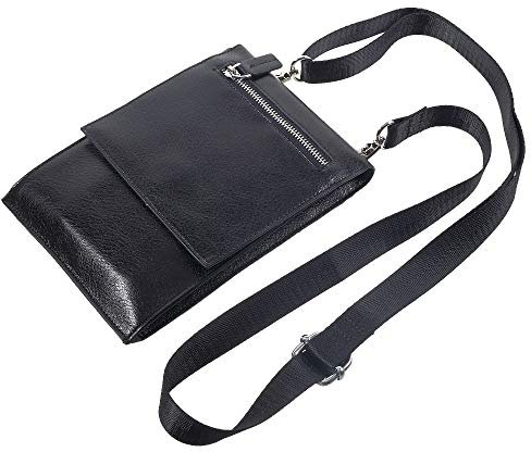 DFV mobile - Case Pocket Shoulder Bag with Lanyard for Tablet and Smartphone with Magnetic Closure and Zippers for Casper Via A4 (2019) - Black