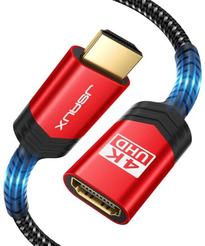 JSAUX Cavo Prolunga HDMI, HDMI Maschio Femmina Alta Velocità, Supporta 4K UHD,Full HD, 1080p, 3D, ARC Compatibile con Roku Fire Stick, laptop, PS4/3, HDTV, monitor, proiettore (1M) Rosso