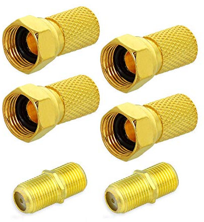 Elektronik-Technik F-Stecker 6,5-7 mm + F-Doppelbuchse Vergoldet Kupplung Sat TV Antennen Koaxialkabel Verbinder (4x F-Stecker + 2x Doppelbuchse)