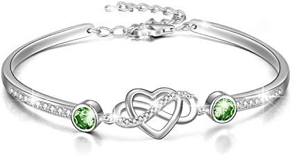 AOBOCO Infinity Armband Sterling Silber Damen Liebes Unendlichkeitszeichen Armreif Armband, Geburtstag Freundschaft Hochzeitstag Geschenke für Freundin Mutter (Simulierter Peridot)