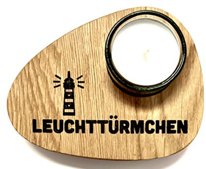 Teelichthalter Eiche Holz | Leuchtturm | Teelicht maritim | Holzpost | Ostsee Nordsee | 12 cm