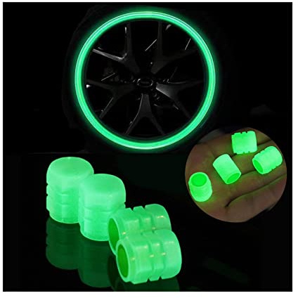XIRUJNFD Universal Fluorescent Car Tire Valve Caps 4pcs, Luminous Tire Valve Stem Caps, Fluorescent Car Tire Valve Caps for Most Cars, Truck, SUV, Motorcycles, Bike (Green,4pcs)