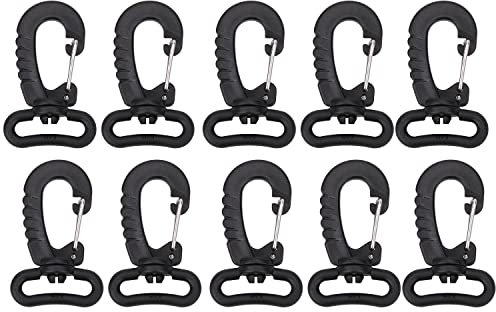 KAM 10 ganci girevoli in plastica a scatto a moschettone con chiusura a scatto per zaino, borsa da viaggio, tracolla, borsa a tracolla, borsa e borsa, 25 mm, nero