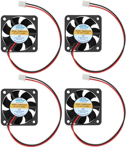 Easycargo 4pcs 40mm Fan 24V DC, 4010 Cooling Fan Sleeve Bearing Brushless 2 pin, 40mm Cooler Fan + Grill Mounting Kit 40mm x 40mm x10mm