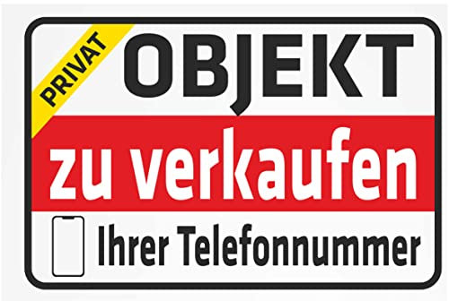 INDIGOS UG - Aufkleber - Sicherheit - Objekt zu verkaufen - Privat - mit Ihrer Telefonnummer - Wunschtext - 600x400 mm - Hotel, Firma, Schutz, KITA, Arzt, Praxis, Wohnung
