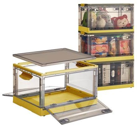 Nilpferd faltbare Aufbewahrungsbox mit Deckel Kunststoff-Aufbewahrungsbox mit Rollen Griffen Türen Stapelbare zur Aufbewahrung von Büchern Spielzeug Kleidung Schuhen Bettwäsche(45L*3stk, Gelb)