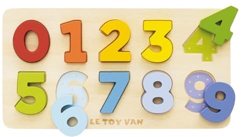 Le Toy Van Zahlen-Lernspiel aus Holz 123, 18 Monate, 3D-Zahlenrätsel, Montessori, umweltfreundlich, enthält 10 Zahlen 0-9, FSC-zertifiziertes Holz und Farben auf Wasserbasis, Petilou