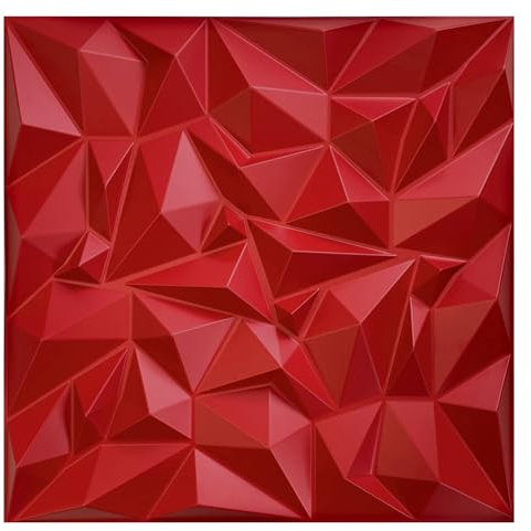 Eurodeco 50cm x 50 cm 3D Paneele PVC Kunststoffpaneele 12 Stück Wandpaneele Gaming Zimmer Wand Decke 3D Optik Mirror PVC 3D Platten, D101 Rot